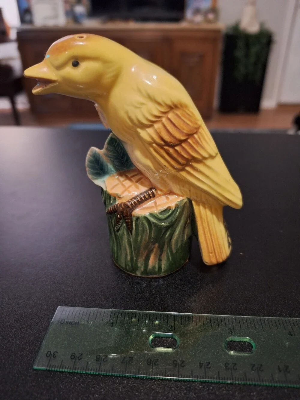 Single Yellow Ceramic Bird Figurine Salt & Pepper Shaker - Decorative Bird